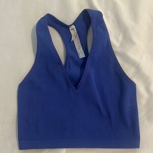 Blue Racerback Sports Bra with Seamless Design